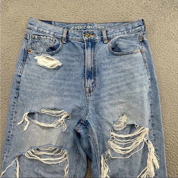 American Eagle Blue Mom Jeans with Distressed Details - Picture 2 of 7
